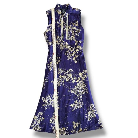 Jonathan Martin Studio 100% Silk Purple Gold Floral Embroidered Midi Dress Sz 8 - Picture 4 of 11